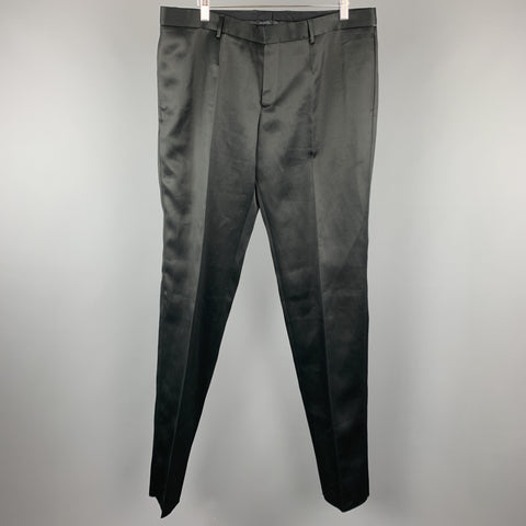 BURBERRY PRORSUM Size 38 Black Shiny Twill Flat Front  Dress Pants