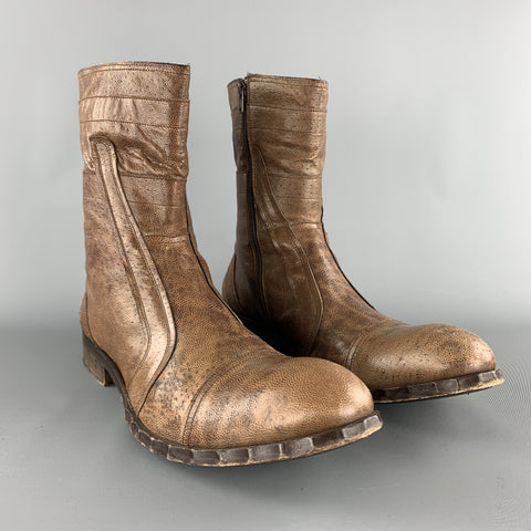 PAOLO IANTORNO Size 12 Taupe Textured Leather Cap Toe Boots