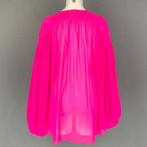 GIAMBATTISTA VALLI Size L Pink Silk See Through Bow Blouse