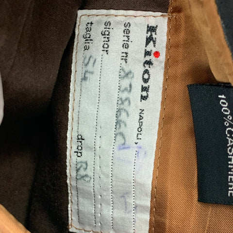 KITON Size 44 Brown Orange Window Pane Cashmere Notch Lapel Sport Coat