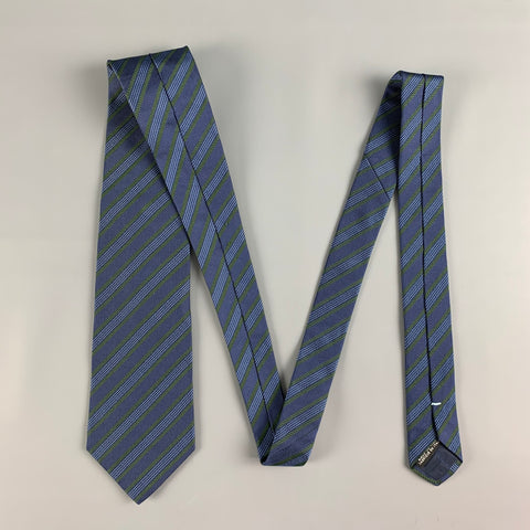 LUCIANO BARBERA Navy Green Diagonal Stripe Silk Tie