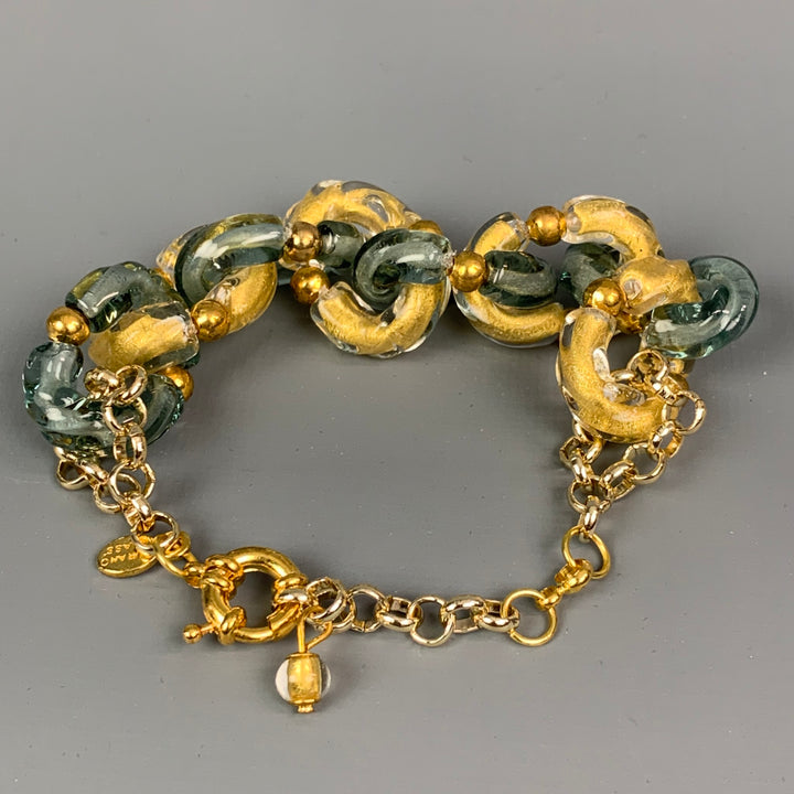 STAUER Aqua & Gold Tone Chain Link Glass Bracelet