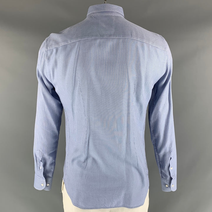 EMPORIO ARMANI Size L Light Blue White Checkered Cotton Long Sleeve Shirt