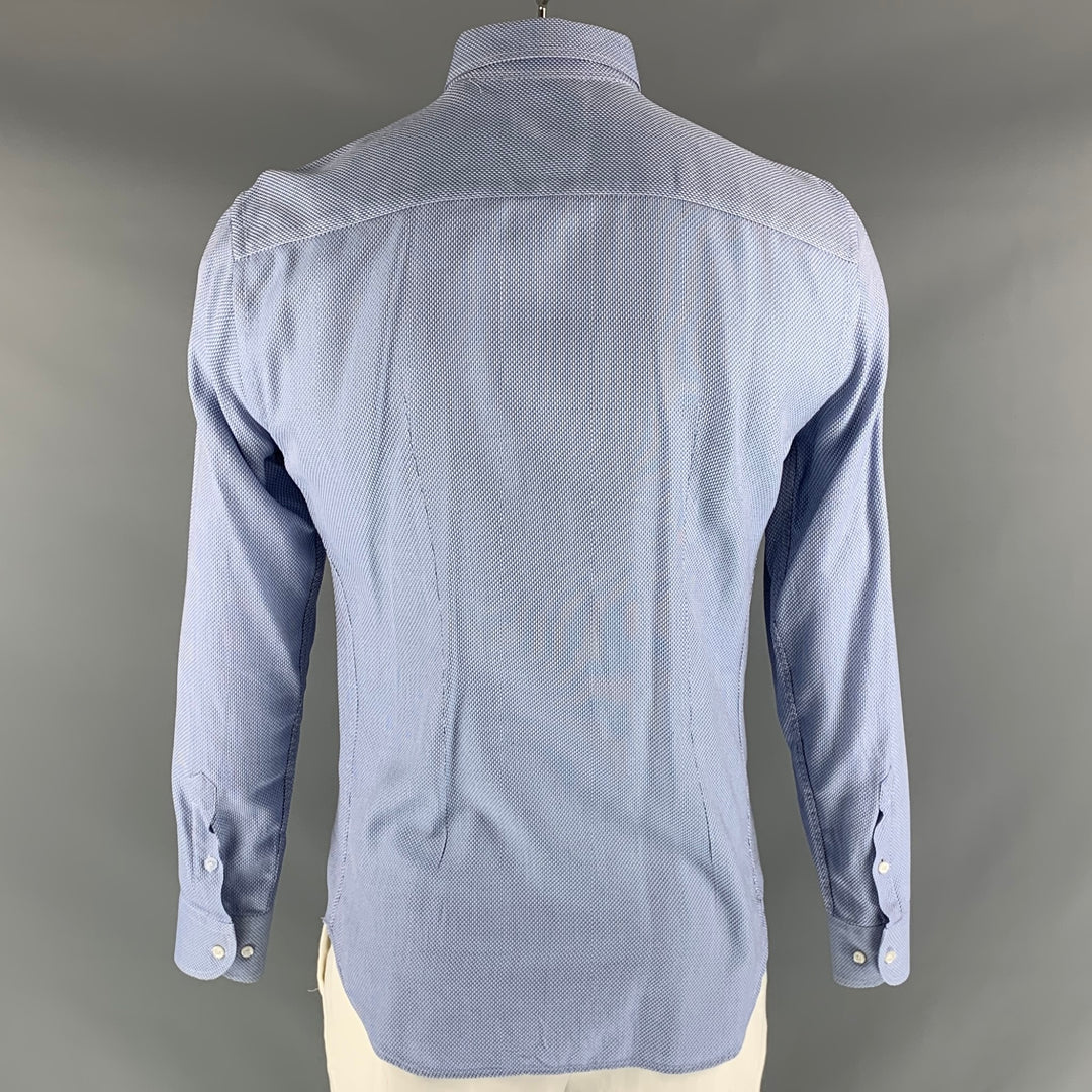 EMPORIO ARMANI Taille L Chemise à manches longues en coton à carreaux blanc bleu clair