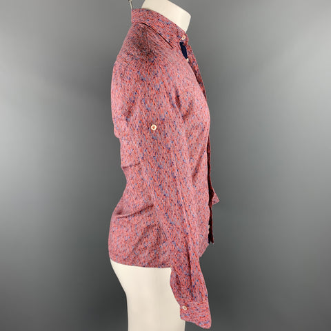 DAMAT TWEEN Size XS Orange & Blue Print Cotton Button Up Long Sleeve Shirt