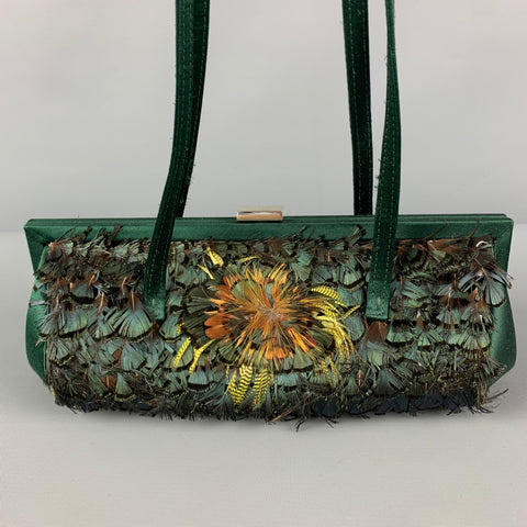 CLAUDIO MERAZZI Green Feather Satin Top Handles Handbag