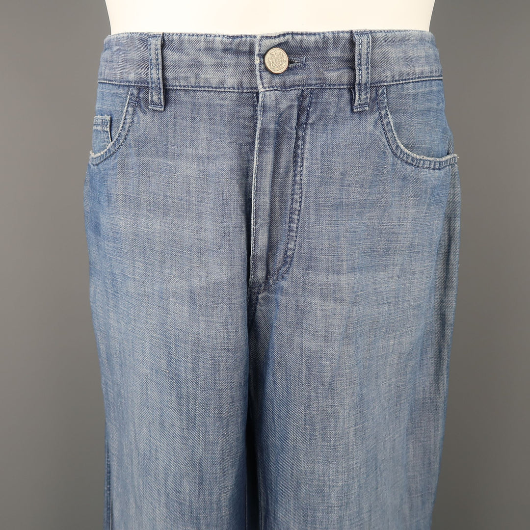 BRIONI Size 32 x 30 Blue Light Weight Cotton / Linen Straight Leg Jeans