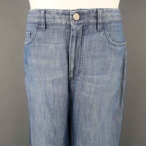 BRIONI Size 32 x 30 Blue Light Weight Cotton / Linen Straight Leg Jeans