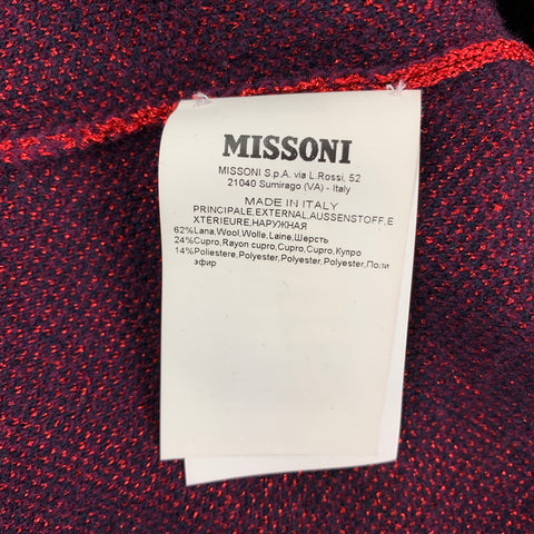 MISSONI Size M Navy Red Metallic Wool Blend Mock Neck Pullover