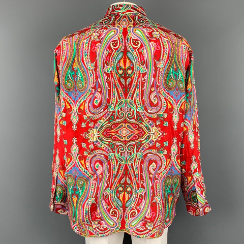 POLO par RALPH LAUREN Taille XXL Chemise à manches longues boutonnée en soie Paisley multicolore