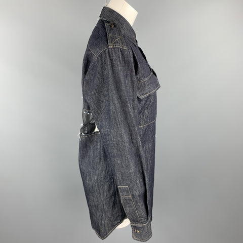 MAISON MARGIELA Size 0 Navy Denim Mesh Trim Oversized Shirt