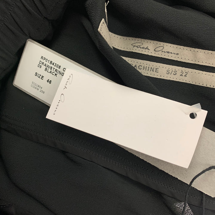 RICK OWENS FOGACHINE SS 22 Size 10 Black Acetate Silk Cropped Drop-Crotch Pants
