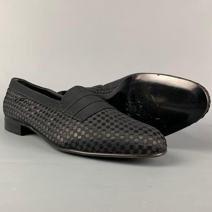 BALLY Size 12 Black Woven Silk Slip On Loafers
