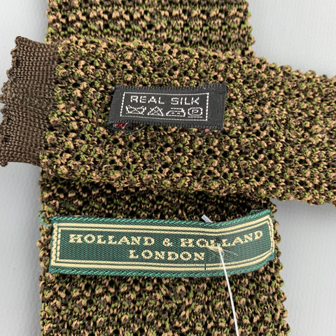 HOLLAND & HOLLAND Brown Tan & Olive Silk Textured Knit Tie