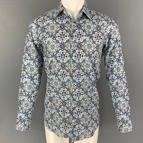 GABRIELE PASINI Size M Blue White Cotton Long Sleeve Shirt