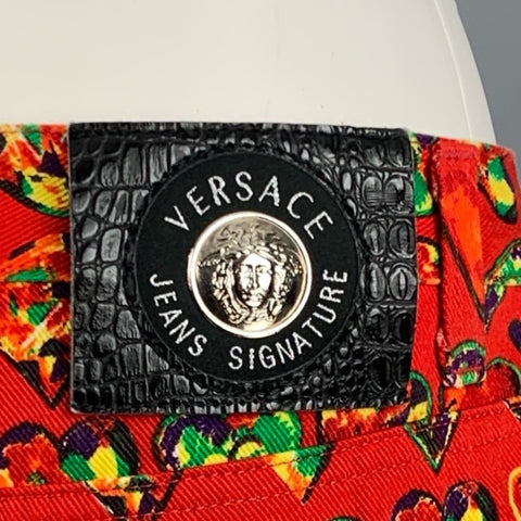 VERSACE JEANS COUTURE Size 32 Red Green Yellow Cotton Jean Cut Casual Pants