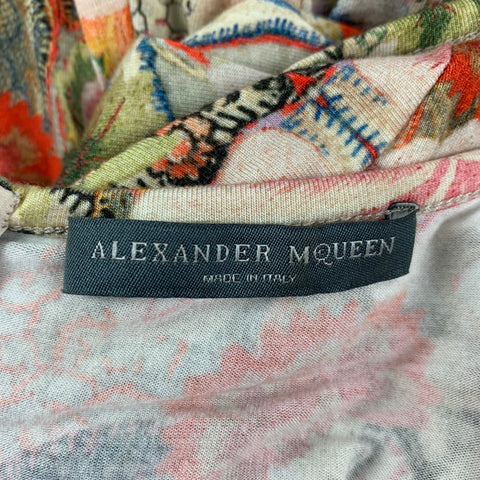 ALEXANDER MCQUEEN 2013  Size 4 Multi-Color Abstract Floral Rayon Blend Long Sleeve Dress