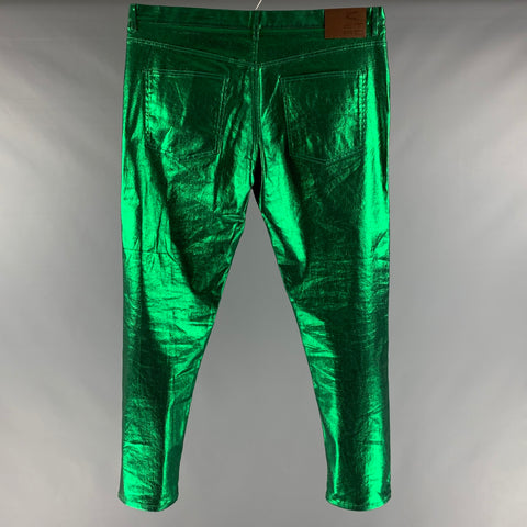 ETRO Size 38 Green Metallic Cotton Elastane Jean Cut Casual Pants