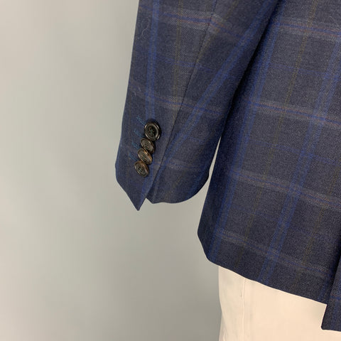 GIORGIO ARMANI Size 44 Navy Black Plaid Single Breasted Sport Coat