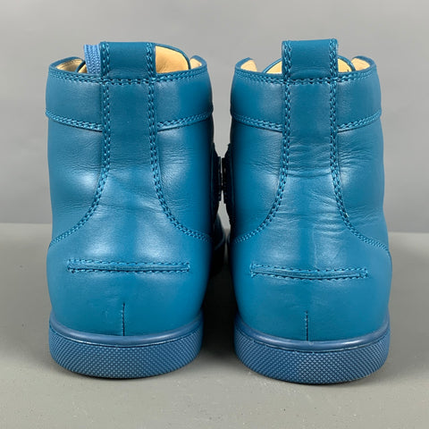 CHRISTIAN LOUBOUTIN Size 9.5 Teal Solid Leather High Top Sneakers