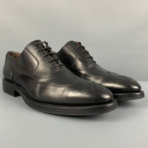 BALLY Size 8.5 Black Leather Wingtip Lace Up Shoes