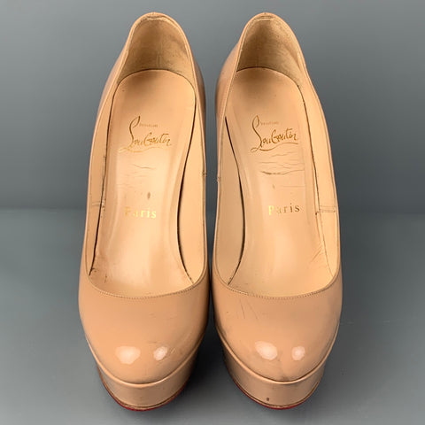 CHRISTIAN LOUBOUTIN Taille 6 Escarpins Bianca à plateforme en cuir verni nu