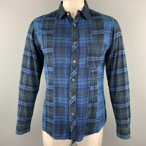 BLUE BLUE JAPAN Size XL Navy Plaid Cotton Button Up Long Sleeve Shirt