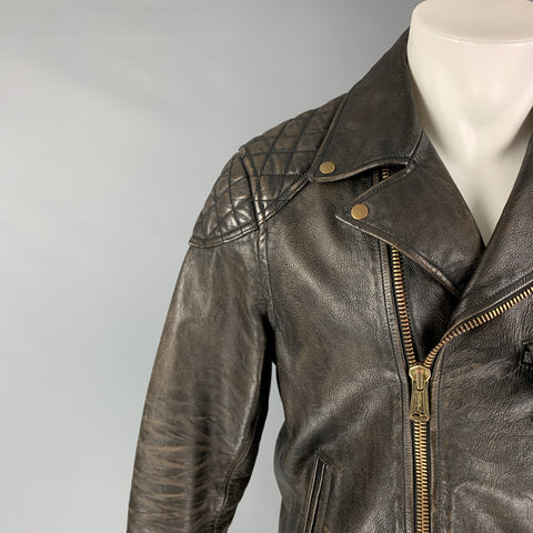 TODD SNYDER Size M Brown Antique Leather Biker Jacket