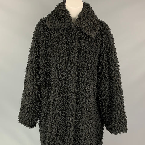 STAND STUDIO Size XL Black Textured Faux Fur Coat