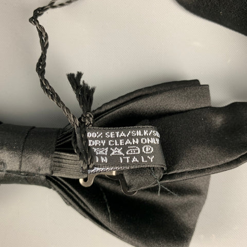 VITALINO PANCALDI Black Pleated Silk Satin Bow Tie