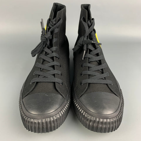 CALVIN KLEIN 205W39NYC Size 12 Black & Yellow Iconic Warhol Canvas High Top Sneakers