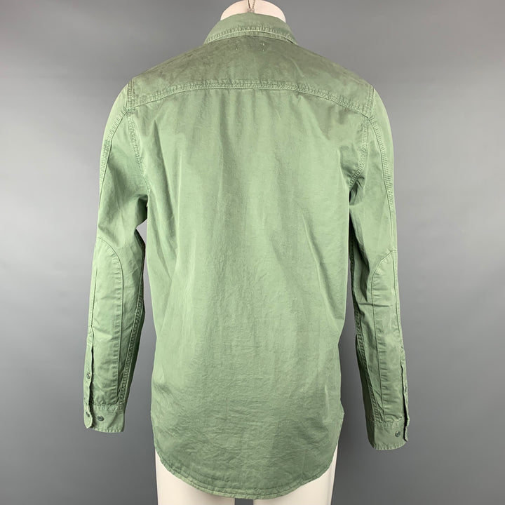 ADRIANO GOLDSCHMIED Size L Olive Cotton Elbow Patches Long Sleeve Shirt