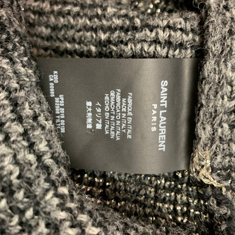 SAINT LAURENT F/W 15 Size L Grey & Black Triangle Wool Blend Crew-Neck Sweater