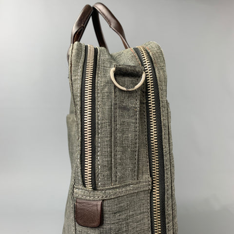 JACK SPADE Grey & Brown Leather Trim Canvas Laptop Bag