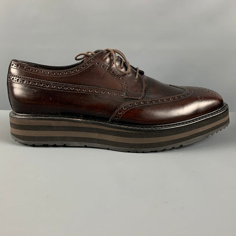 PRADA Size 8.5 Brown Perforated Leather Platform Lace Up Shoes