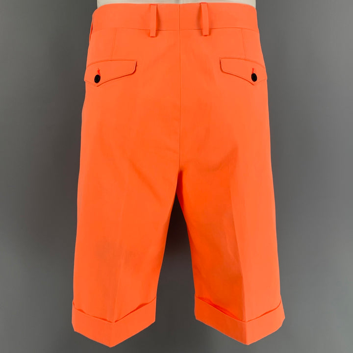 WOOSTER + LARDINI Size 34 Orange Cotton Button Fly Pleated Shorts