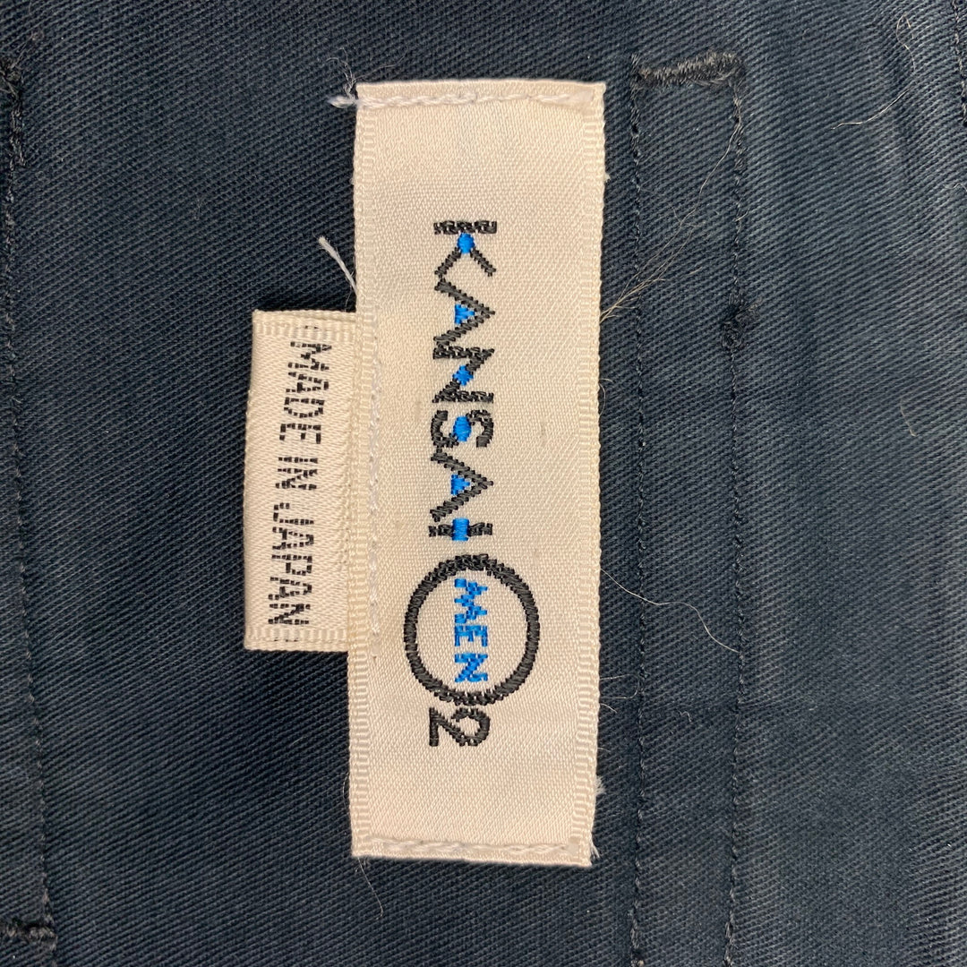 Vintage KANSAI MEN 2 Tamaño 26 Negro Plisado Algodón Pantalones Casuales de Cintura Alta