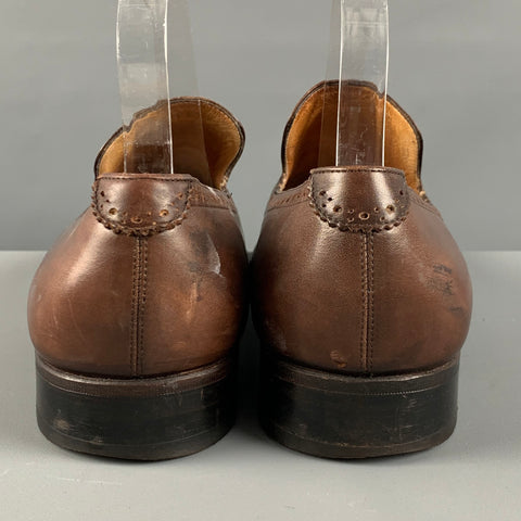 YVES SAINT LAURENT Size 10 Brown Perforated Leather Loafers