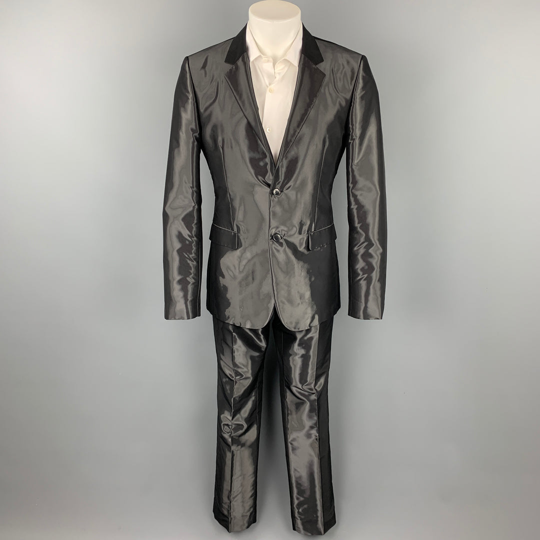 CALVIN KLEIN COLLECTION Size 40 Black Metallic Viscose Blend Notch Lapel Suit