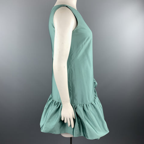 MOSCHINO Size 10 Aqua Teal Silk Blend Satin Ruffle Dress
