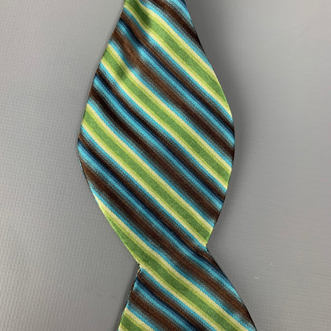 CARROT & GIBBS Blue & Green Brown Diagonal Stripe Silk Bow Tie