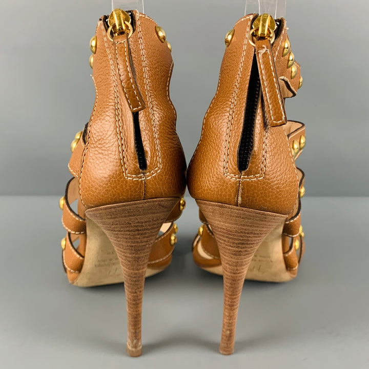 GIUSEPPE ZANOTTI Size 8 Brown Gold Leather Studded Ankle Sandals
