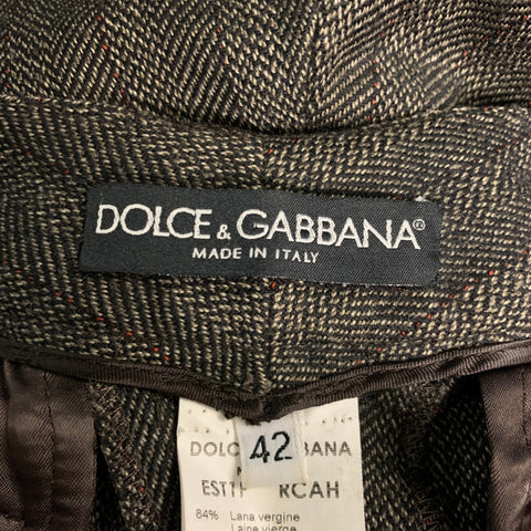 DOLCE &amp; GABBANA Taille 6 Pantalon habillé en laine vierge mélangée marron rouge à chevrons