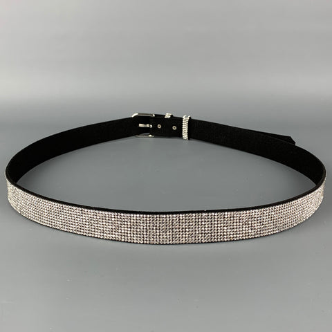 NO BRAND Size 38 Black Silver Faux Suede Rhinestones Belt