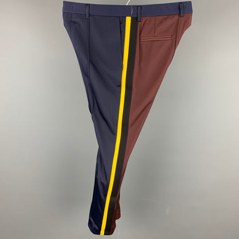 MSGM Taille 36 Pantalon décontracté en polyester / polyamide color block bleu marine et marron