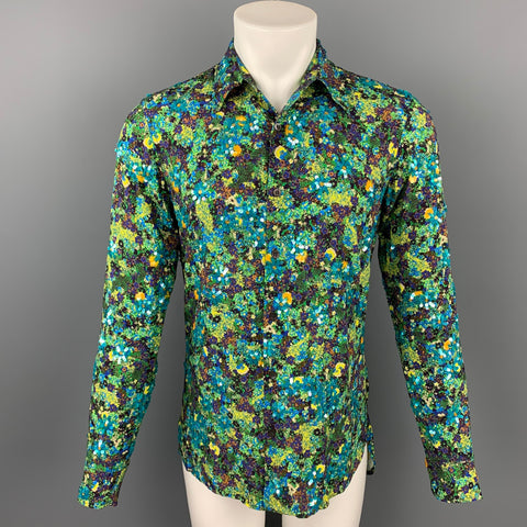 DRIES VAN NOTEN S/S 20 Size XS Green & Blue Viscose Button Up Long Sleeve Shirt