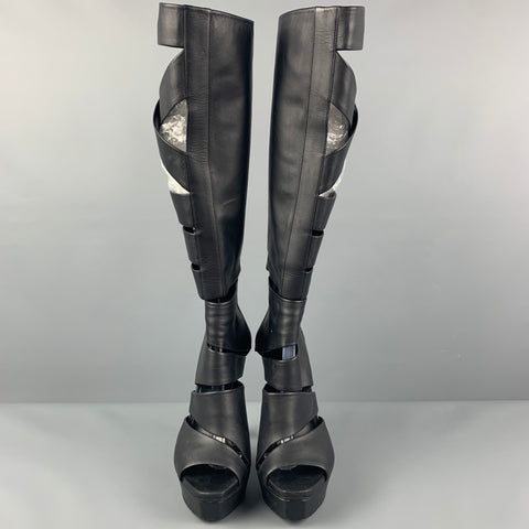GUCCI Talla 6 Botas Helena con plataforma recortada de cuero negro