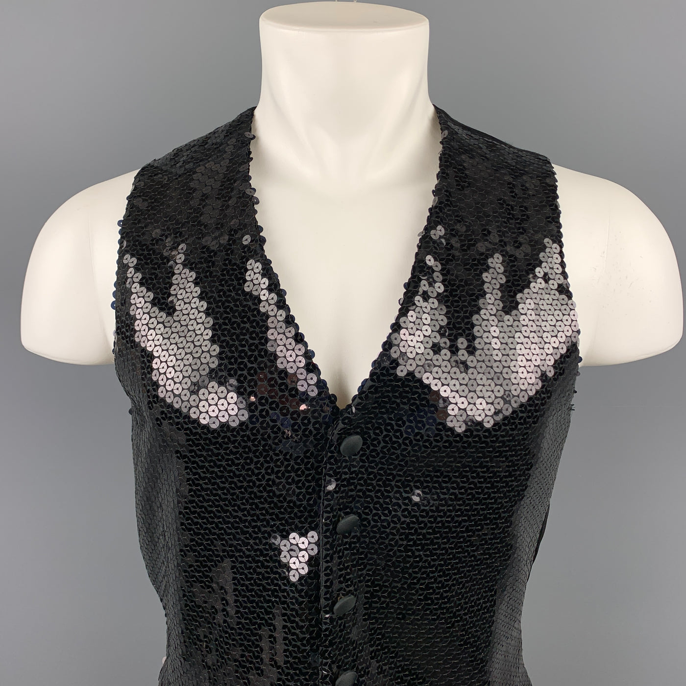 MOSCHINO Size 38 Black Sequined Polyester / Acetate Snaps Vest
