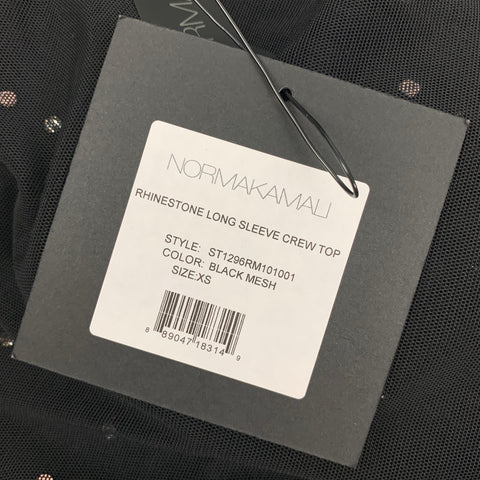 NORMA KAMALI Size XS Black See Through Nylon Rhinestones Blouse