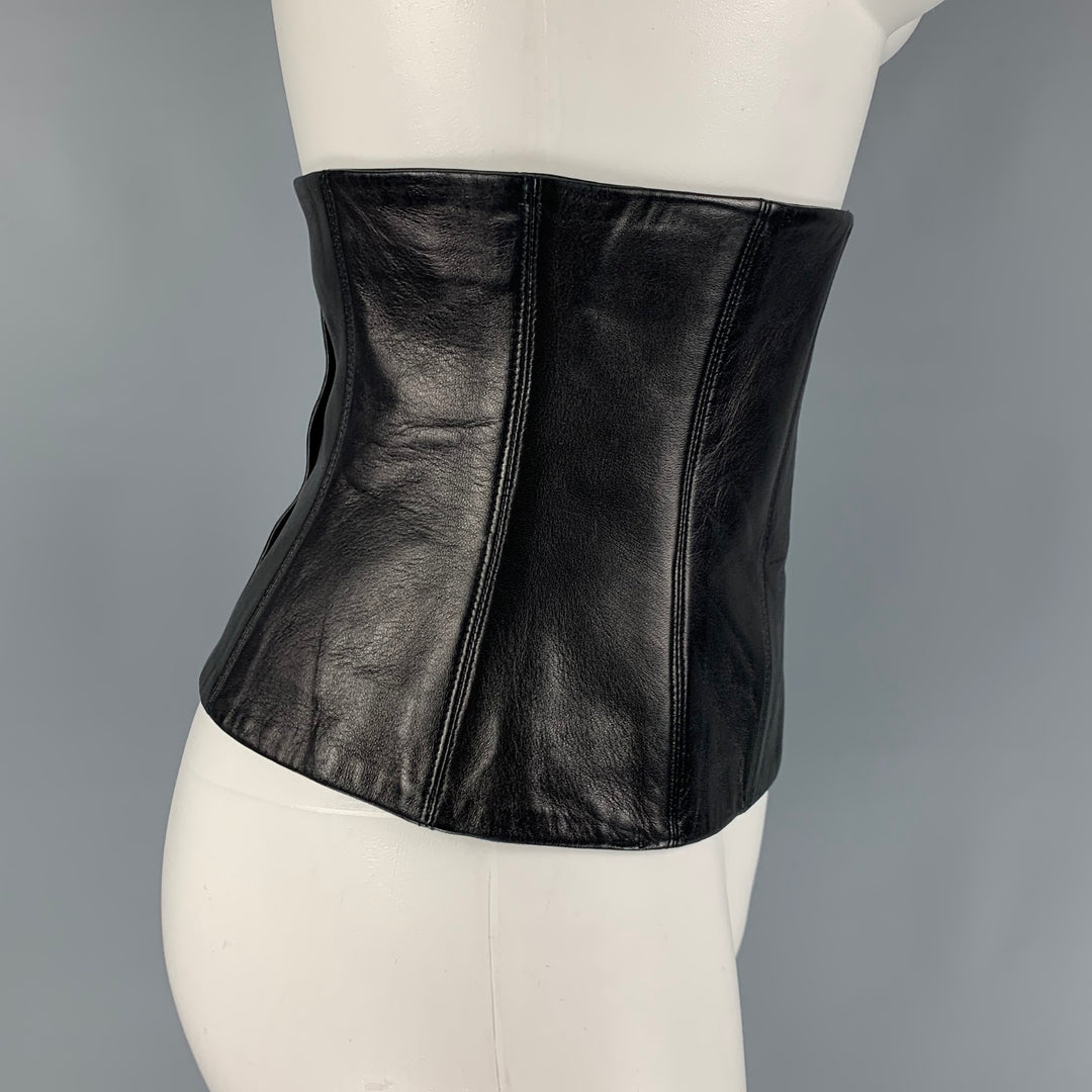 CHANEL FW 01 Waist Size 6 Black Leather Silk Belt